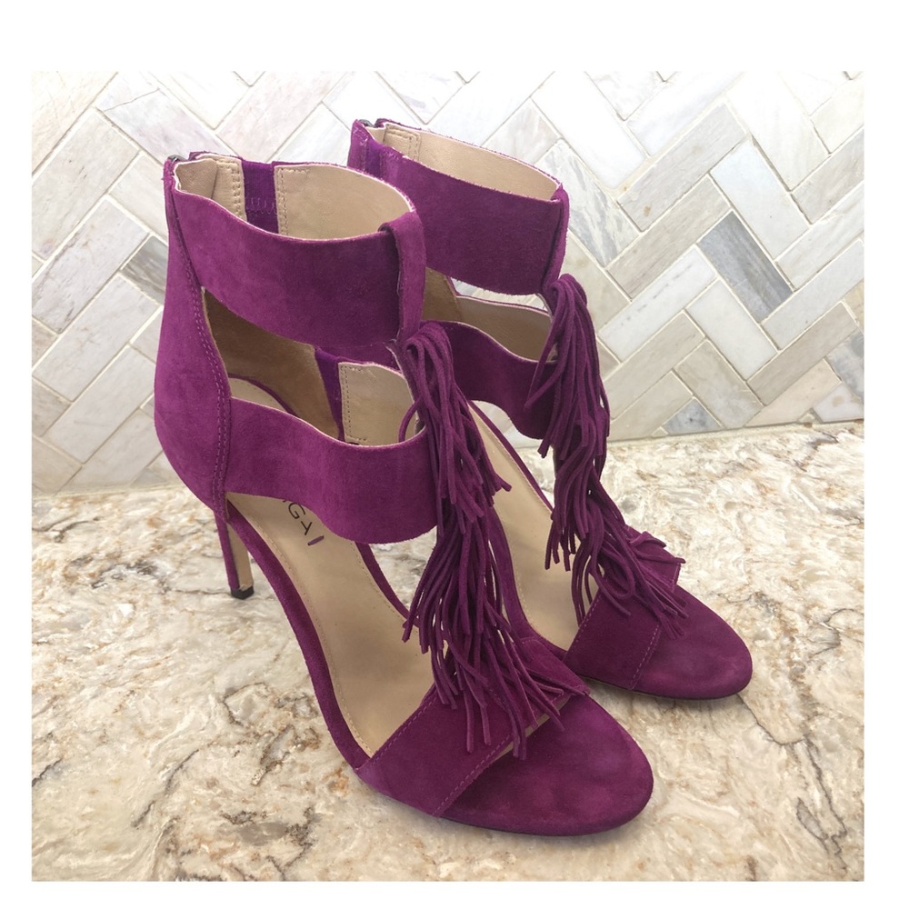 Via Spiga Eilish Fringe Heels Bright Plum 8.5